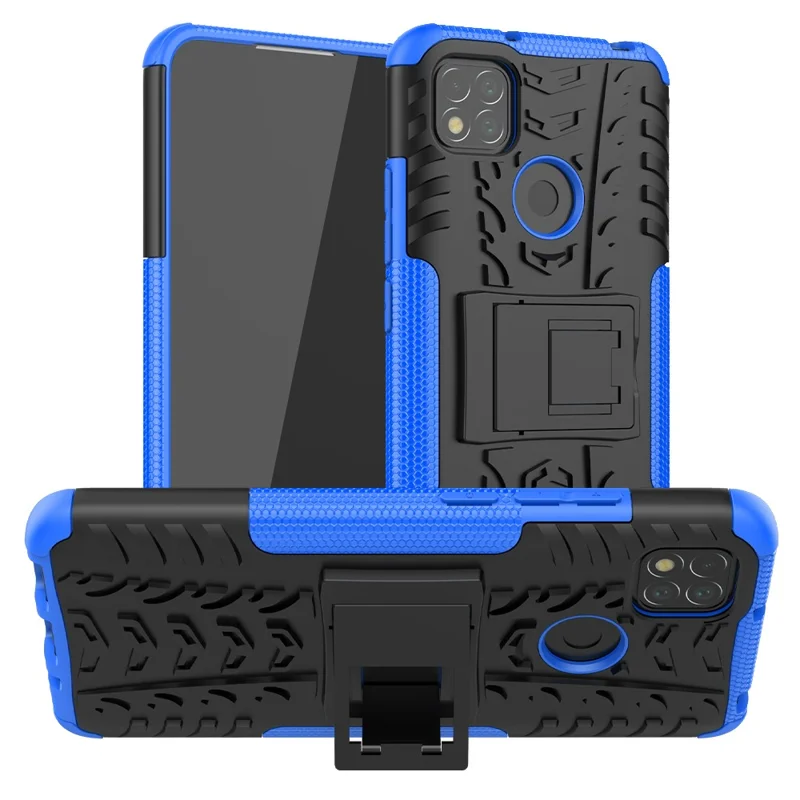 Cool Tyre PC + TPU 2 in 1 Kickstand Protection Phone Shell for Xiaomi Redmi 9C/9C NFC/Redmi 9 (India)/Redmi 10A/Xiaomi Poco C3 - Blue