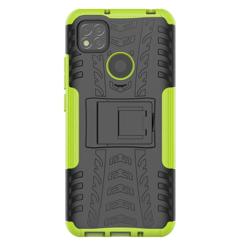 Cool Tyre PC + TPU 2 in 1 Kickstand Protection Phone Shell for Xiaomi Redmi 9C/9C NFC/Redmi 9 (India)/Redmi 10A/Xiaomi Poco C3 - Green