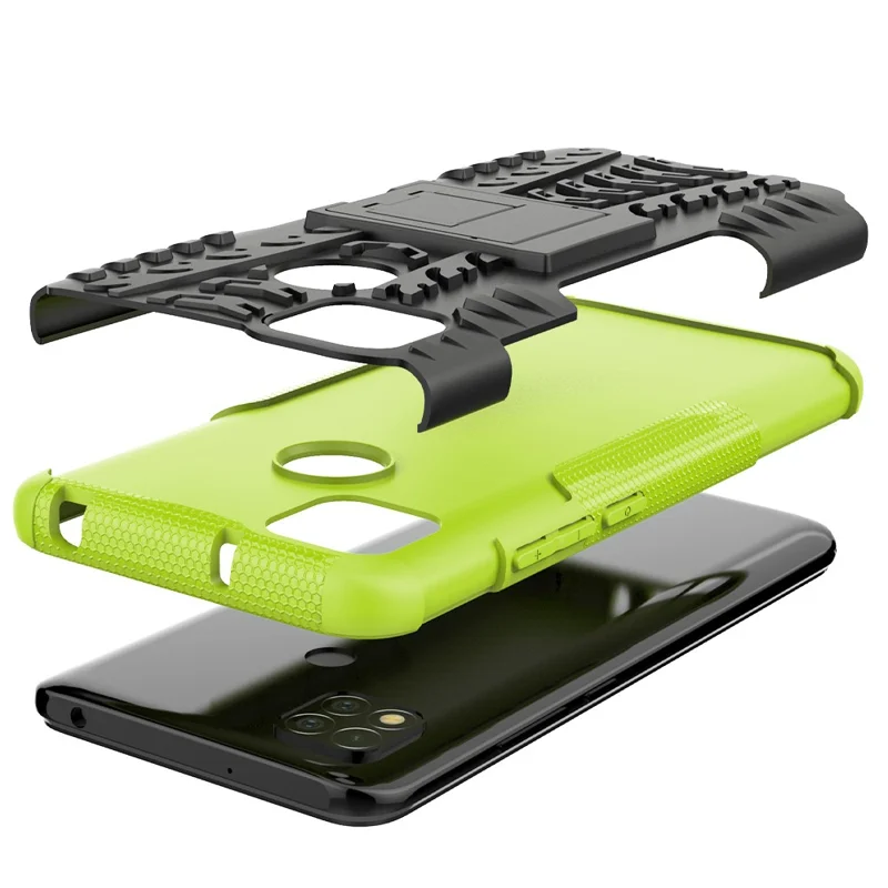 Cool Tyre PC + TPU 2 in 1 Kickstand Protection Phone Shell for Xiaomi Redmi 9C/9C NFC/Redmi 9 (India)/Redmi 10A/Xiaomi Poco C3 - Green