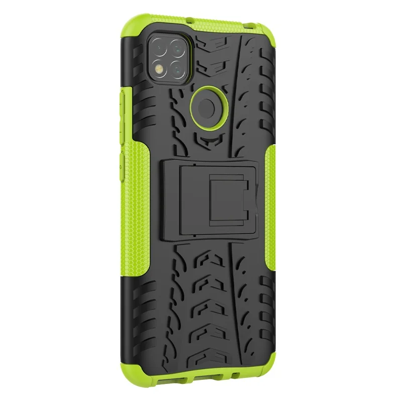 Cool Tyre PC + TPU 2 in 1 Kickstand Protection Phone Shell for Xiaomi Redmi 9C/9C NFC/Redmi 9 (India)/Redmi 10A/Xiaomi Poco C3 - Green