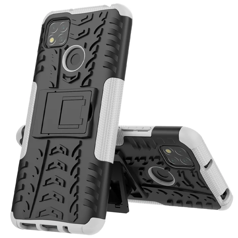 Coole Reifen-PC + TPU 2 in 1 Kickstand-Schutzgehäuse für Xiaomi Redmi 9C/9C NFC/Redmi 9 (Indien)/Redmi 10A/Xiaomi Poco C3 - Weiß