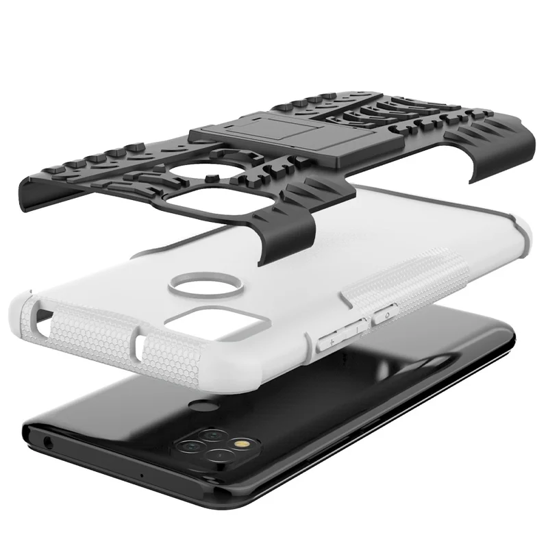 Coole Reifen-PC + TPU 2 in 1 Kickstand-Schutzgehäuse für Xiaomi Redmi 9C/9C NFC/Redmi 9 (Indien)/Redmi 10A/Xiaomi Poco C3 - Weiß