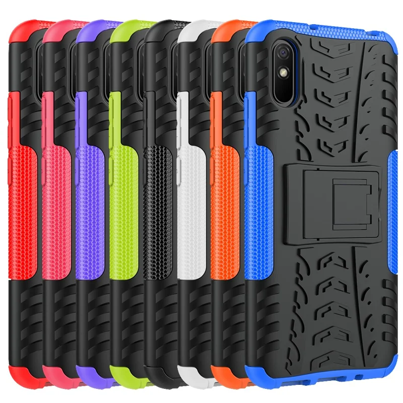 Cool Tyre PC + TPU Combo Shell with Kickstand Cover for Xiaomi Redmi 9A - Black