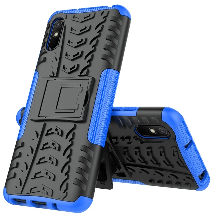 Coole Reifen-PC + TPU Combo-Schale mit Ständer-Cover für Xiaomi Redmi 9A - Blau