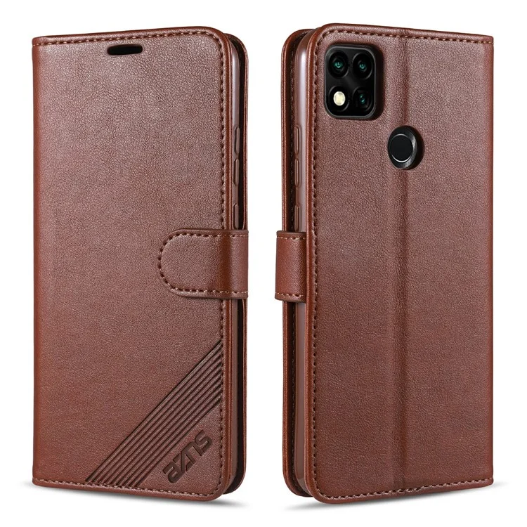 Capa de Telefone de Couro AZNS Para Xiaomi Redmi 9C/9C NFC Choque à Prova de Choque Tampa Protetora Com Suporte de Carteira - Castanho