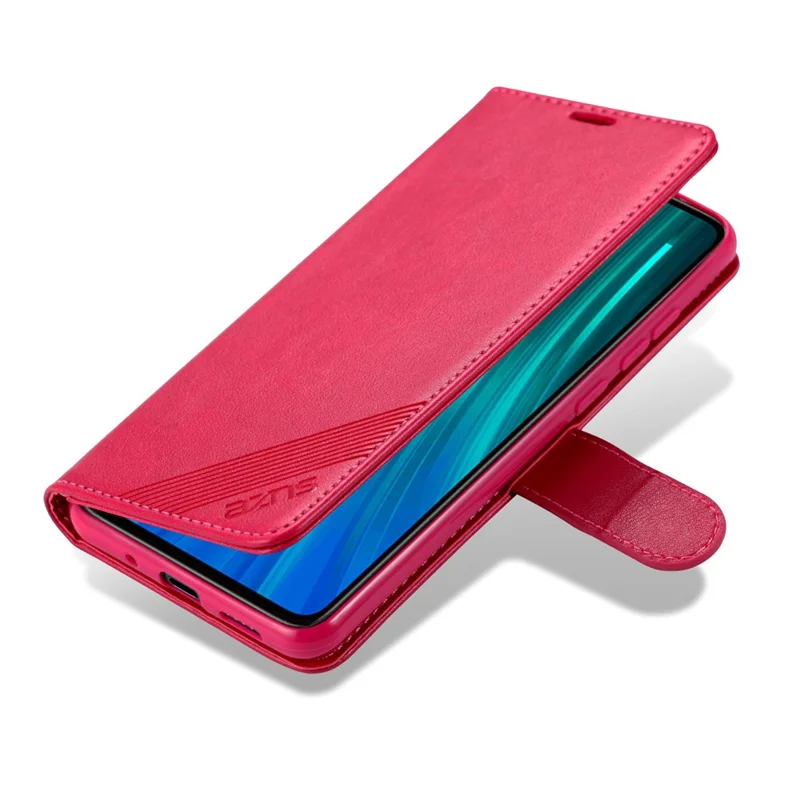 AZNS Leather Phone Case for Xiaomi Redmi 9C/9C NFC Shockproof Flip Protective Cover with Wallet Stand - Red