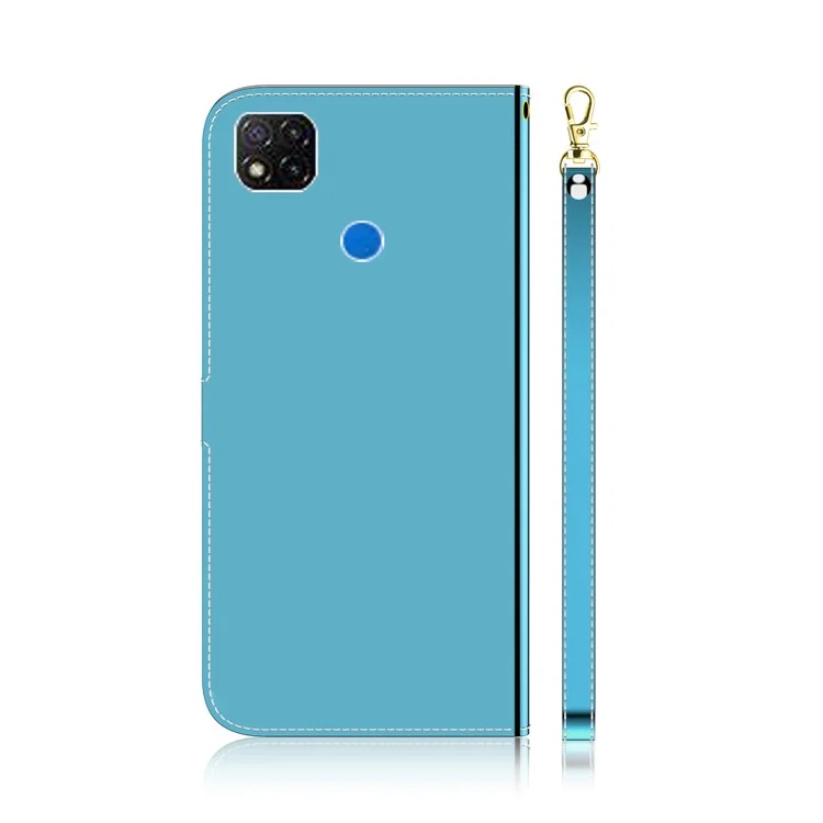 Mirror-like Surface Flip Leather Wallet Stand Protective Case for Xiaomi Redmi 9C/9C NFC - Blue