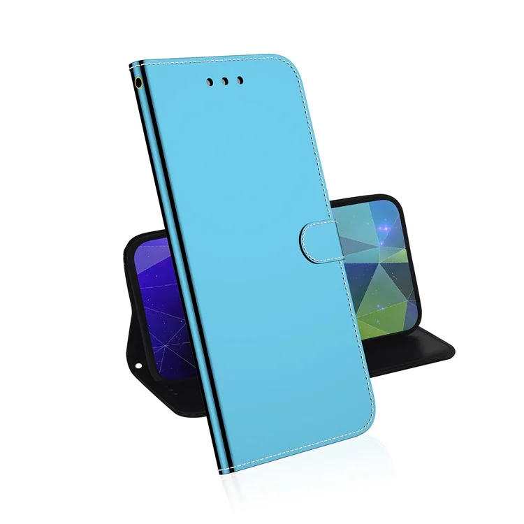 Mirror-like Surface Flip Leather Wallet Stand Protective Case for Xiaomi Redmi 9C/9C NFC - Blue
