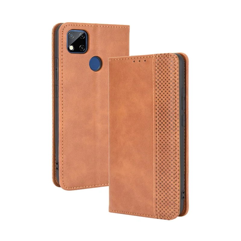 Auto-absorbed Retro PU Leather Shell Wallet Cell Phone Cover for Xiaomi Xiaomi Redmi 9C/Redmi 9C NFC/Redmi 10A - Brown