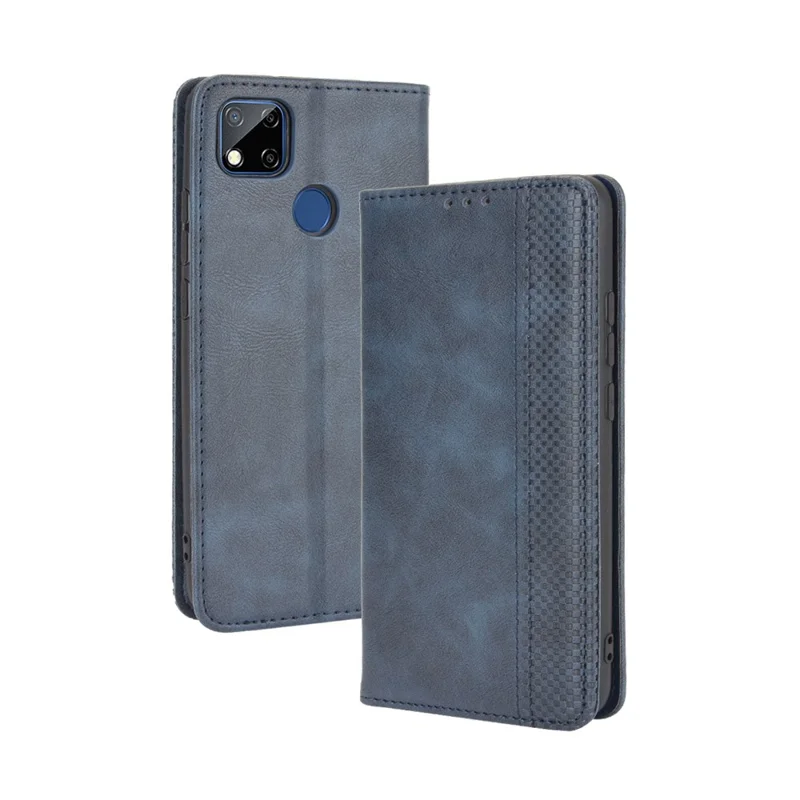 Auto-absorbed Retro PU Leather Shell Wallet Cell Phone Cover for Xiaomi Xiaomi Redmi 9C/Redmi 9C NFC/Redmi 10A - Blue