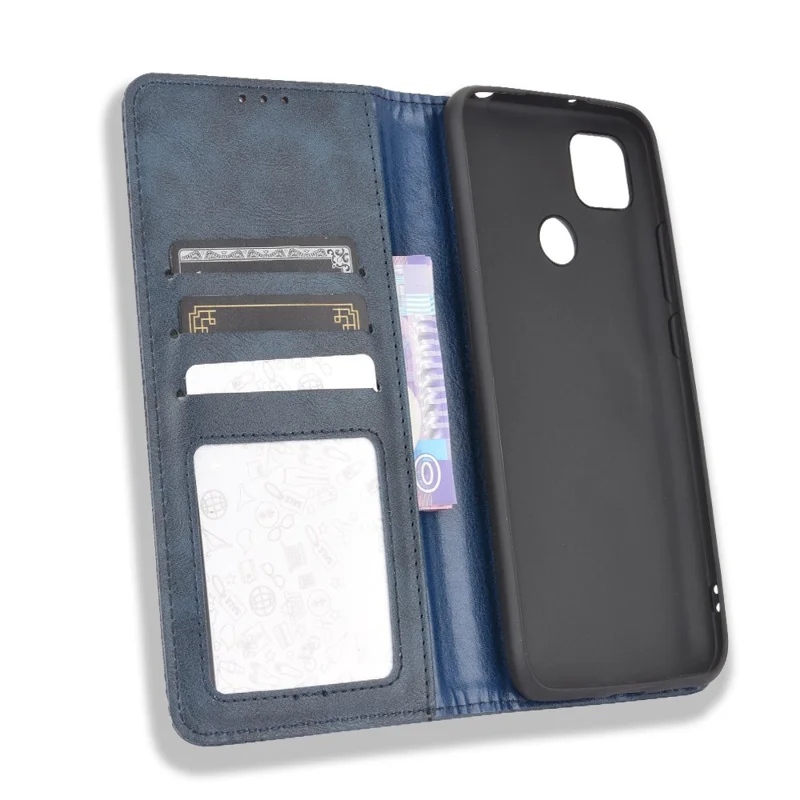 Auto-absorbed Retro PU Leather Shell Wallet Cell Phone Cover for Xiaomi Xiaomi Redmi 9C/Redmi 9C NFC/Redmi 10A - Blue