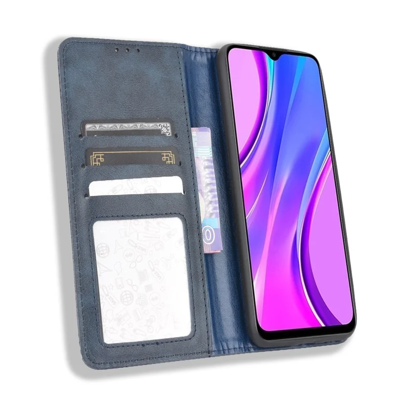 Auto-absorbed Retro PU Leather Shell Wallet Cell Phone Cover for Xiaomi Xiaomi Redmi 9C/Redmi 9C NFC/Redmi 10A - Blue