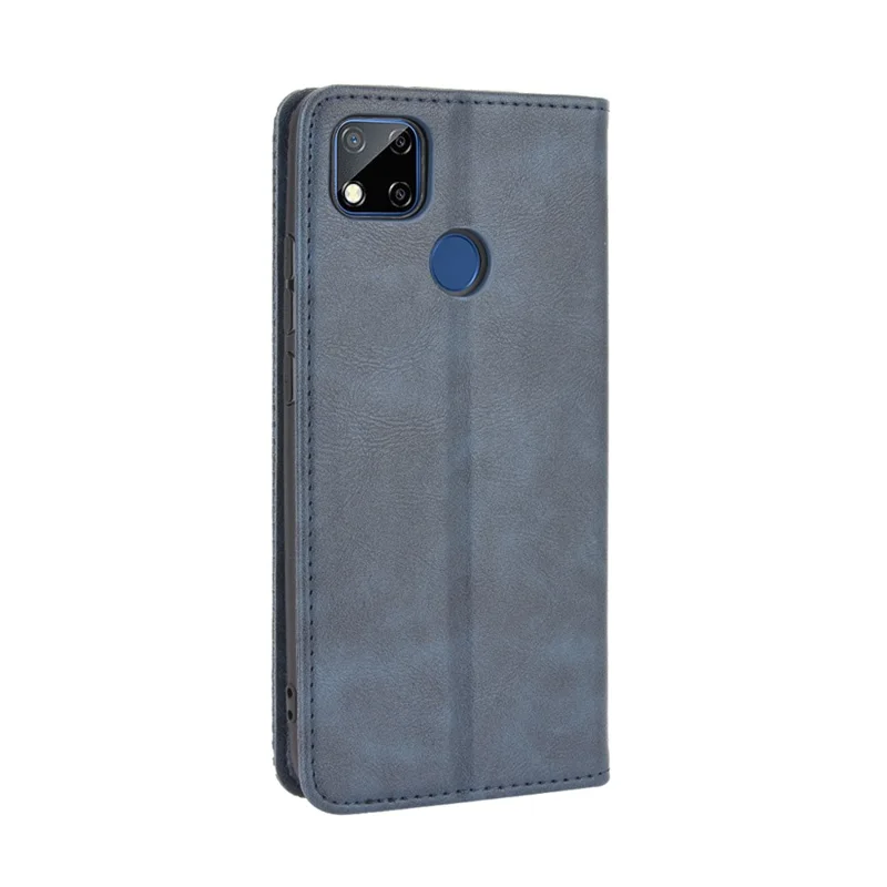 Auto-absorbed Retro PU Leather Shell Wallet Cell Phone Cover for Xiaomi Xiaomi Redmi 9C/Redmi 9C NFC/Redmi 10A - Blue