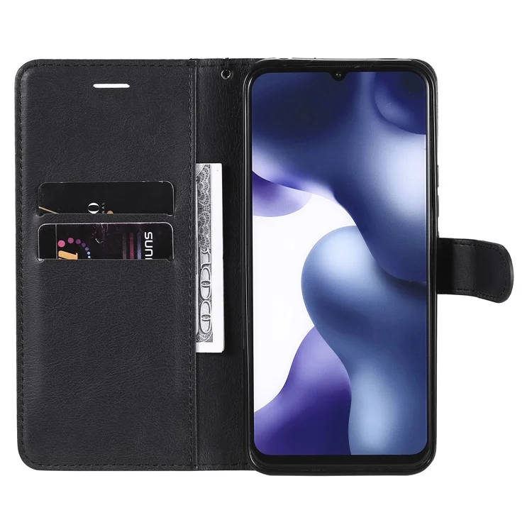 For Xiaomi Mi 10 Lite 5G Case Solid Color Leather Mobile Cover Wallet Stand with Strap - Black