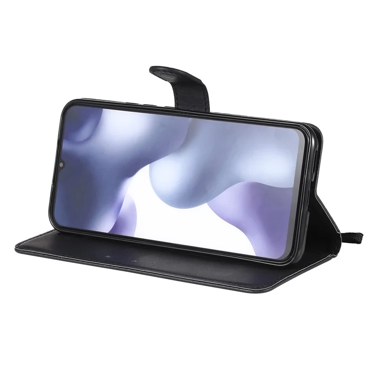 For Xiaomi Mi 10 Lite 5G Case Solid Color Leather Mobile Cover Wallet Stand with Strap - Black