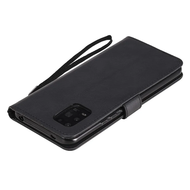 For Xiaomi Mi 10 Lite 5G Case Solid Color Leather Mobile Cover Wallet Stand with Strap - Black