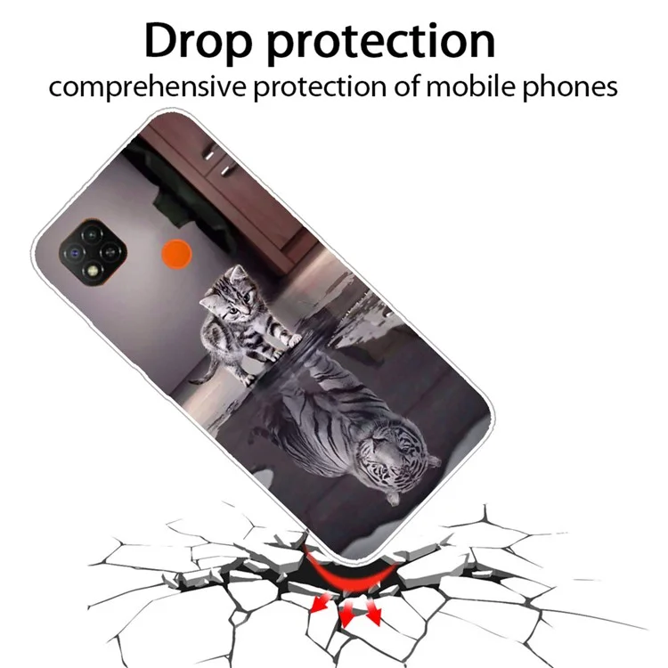 Pattern Printing TPU Cell Phone Case for Xiaomi Redmi 9C/Redmi 9C NFC - Cat and Reflection in Water