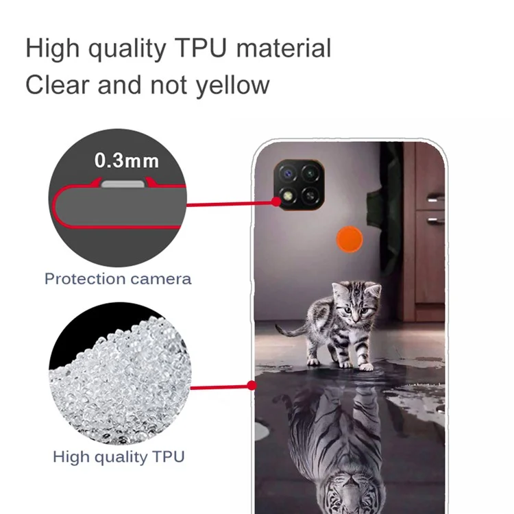 Impression de Modèle TPU Case de Téléphone Portable Pour Xiaomi Redmi 9C / Redmi 9c NFC - Chat et Réflexion Dans L'eau