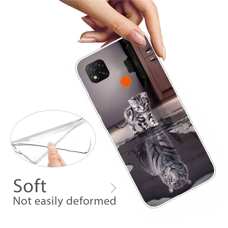 Impression de Modèle TPU Case de Téléphone Portable Pour Xiaomi Redmi 9C / Redmi 9c NFC - Chat et Réflexion Dans L'eau