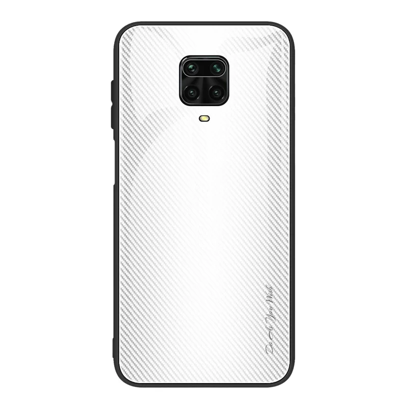 Carbon Fiber Skin Glass Back + TPU Cover for Xiaomi Redmi Note 9S/Note 9 Pro/Note 9 Pro Max - White