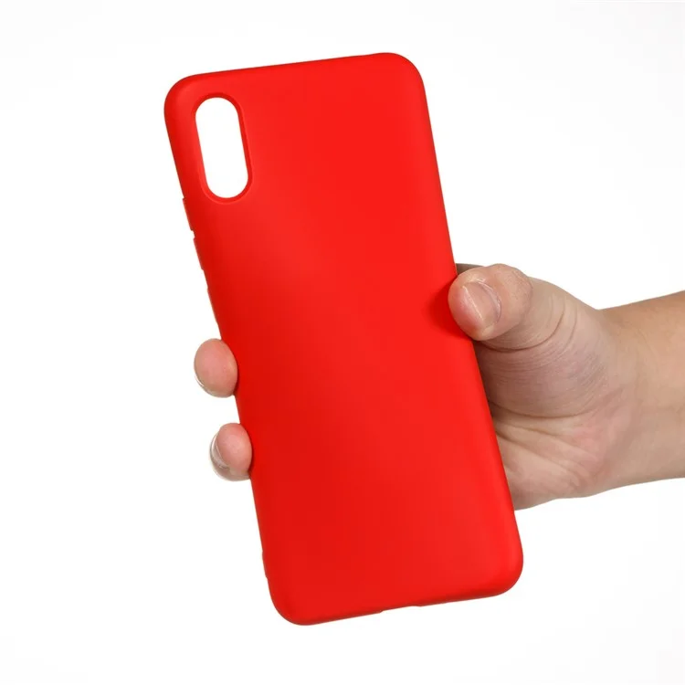 Liquid Silicone Cover Phone Protective Case with Lanyard for Xiaomi Redmi 9A - Red