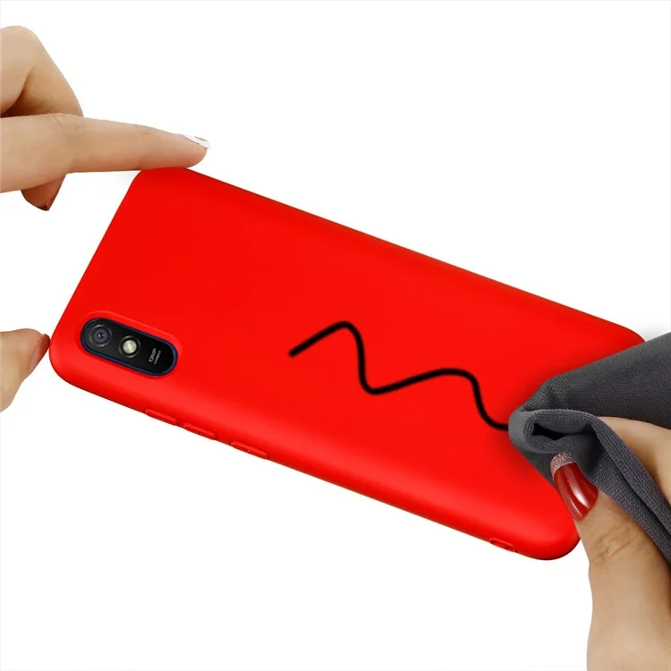 Liquid Silicone Cover Phone Protective Case with Lanyard for Xiaomi Redmi 9A - Red