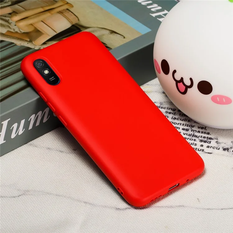 Liquid Silicone Cover Phone Protective Case with Lanyard for Xiaomi Redmi 9A - Red