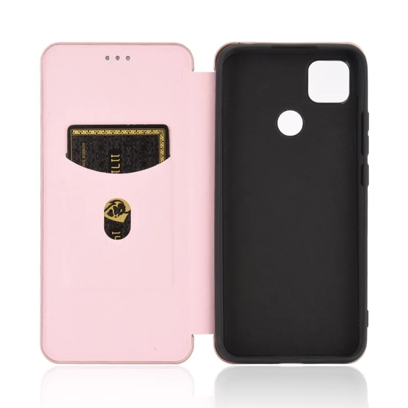 Auto-absorbed Carbon Fiber Texture Leather Case with Stand for Xiaomi Redmi 9C/Redmi 9C NFC - Pink