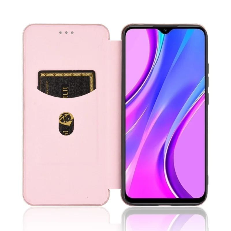 Auto-absorbed Carbon Fiber Texture Leather Case with Stand for Xiaomi Redmi 9C/Redmi 9C NFC - Pink