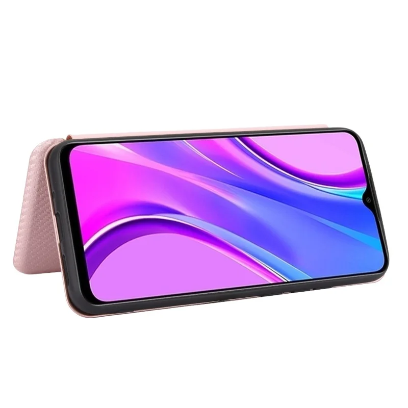 Auto-absorbed Carbon Fiber Texture Leather Case with Stand for Xiaomi Redmi 9C/Redmi 9C NFC - Pink