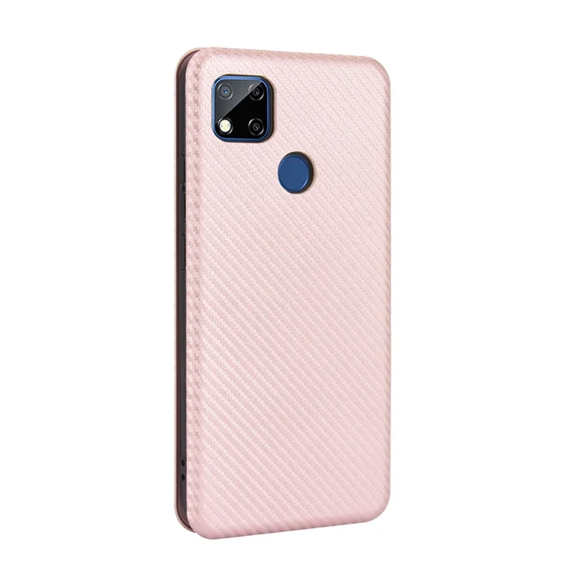 Auto-absorbed Carbon Fiber Texture Leather Case with Stand for Xiaomi Redmi 9C/Redmi 9C NFC - Pink