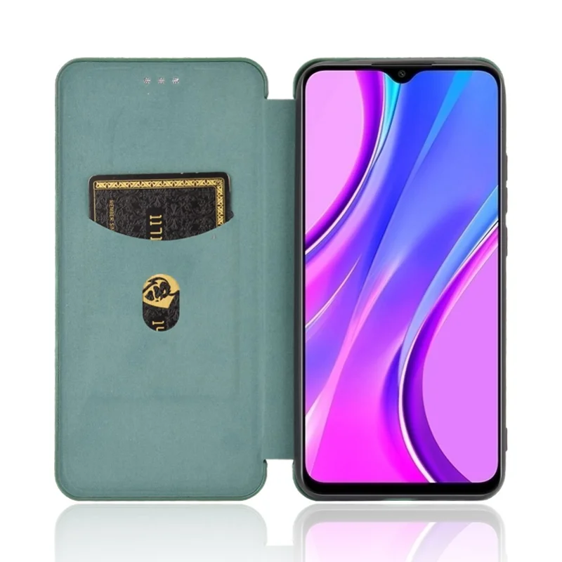 Automatisch Absorbierte Kohlefaser-textur Lederhülle Mit Stand Für Xiaomi Redmi 9C/Redmi 9C NFC - Grün