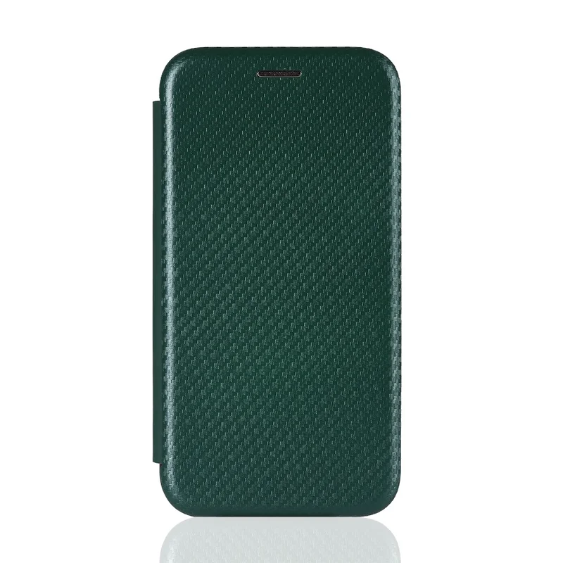 Estuche de Cuero de Textura de Fibra de Carbono de Carbono Absorto Automático Con Soporte Para Xiaomi Redmi 9C/Redmi 9C NFC - Verde