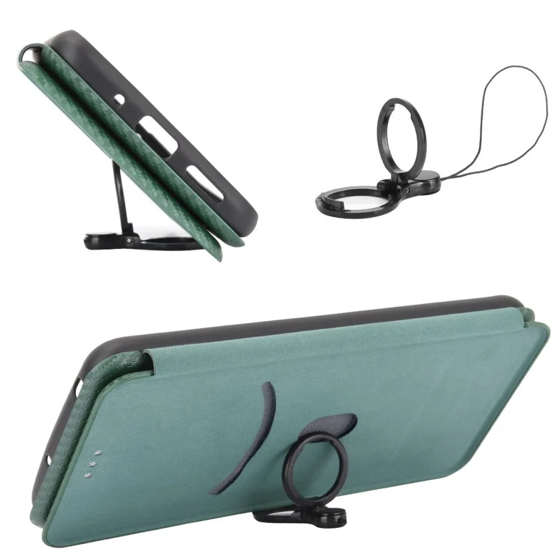 Estuche de Cuero de Textura de Fibra de Carbono de Carbono Absorto Automático Con Soporte Para Xiaomi Redmi 9C/Redmi 9C NFC - Verde