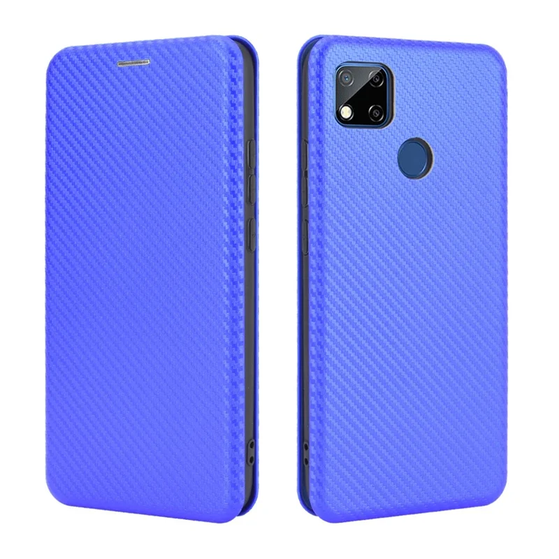 Texture in Fibra di Carbonio Auto-assorbita Custodia in Pelle Con Supporto Per Xiaomi Redmi 9C/Redmi 9C NFC - Blu