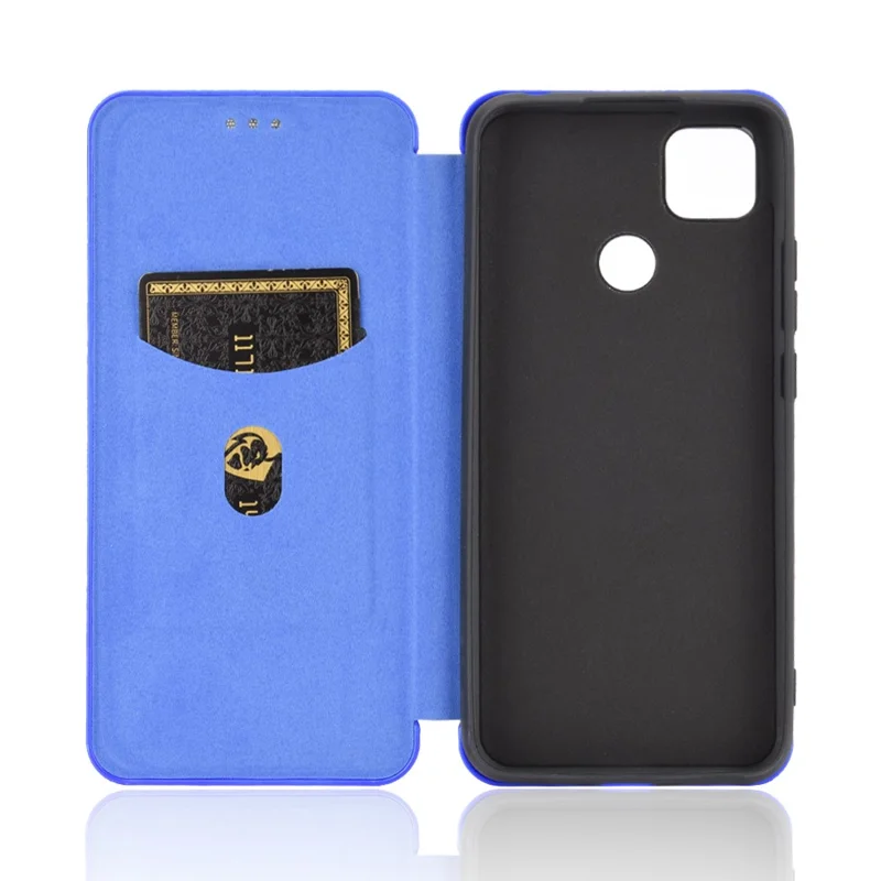 Texture in Fibra di Carbonio Auto-assorbita Custodia in Pelle Con Supporto Per Xiaomi Redmi 9C/Redmi 9C NFC - Blu
