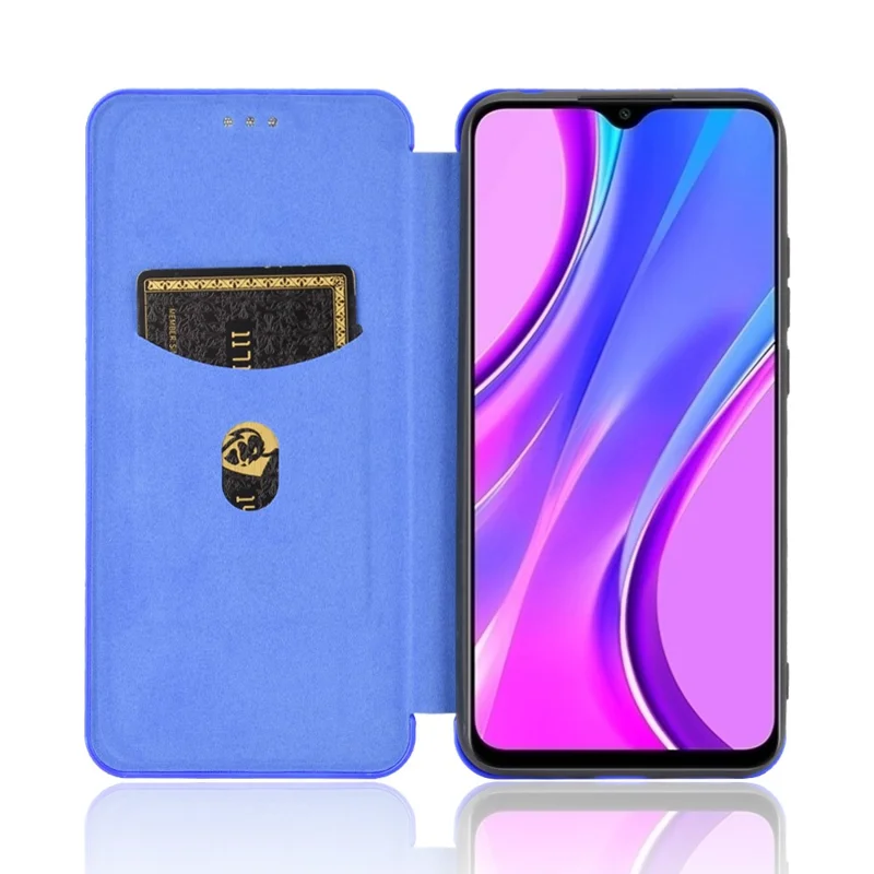 Texture in Fibra di Carbonio Auto-assorbita Custodia in Pelle Con Supporto Per Xiaomi Redmi 9C/Redmi 9C NFC - Blu