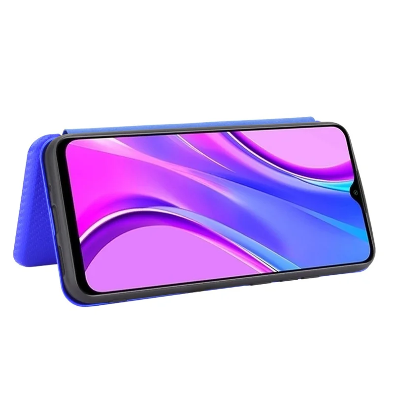 Texture in Fibra di Carbonio Auto-assorbita Custodia in Pelle Con Supporto Per Xiaomi Redmi 9C/Redmi 9C NFC - Blu