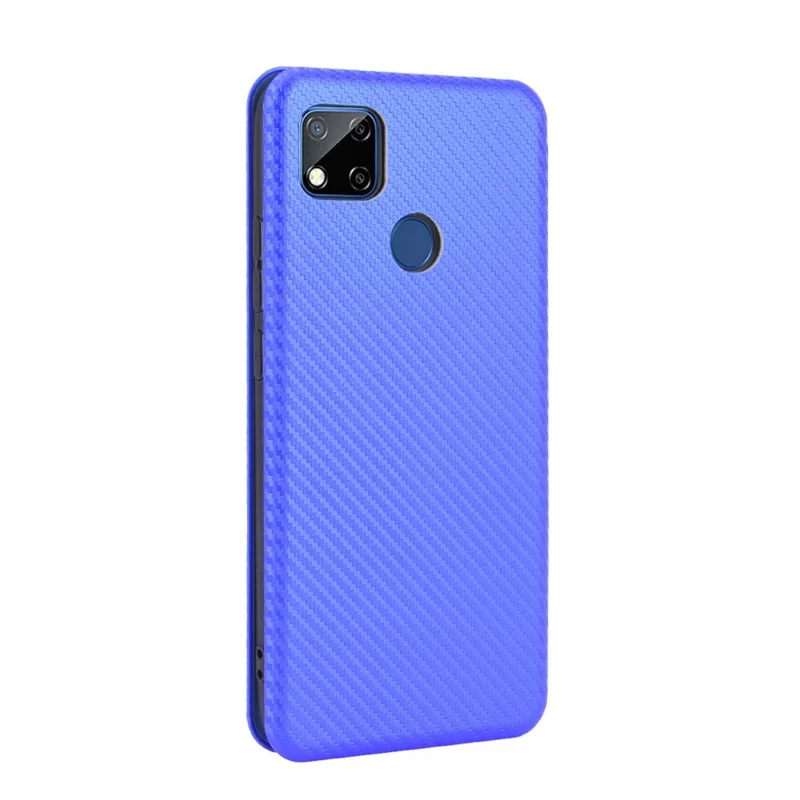 Texture in Fibra di Carbonio Auto-assorbita Custodia in Pelle Con Supporto Per Xiaomi Redmi 9C/Redmi 9C NFC - Blu