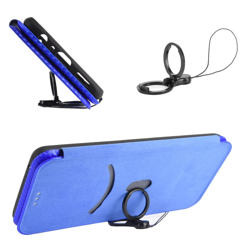 Texture in Fibra di Carbonio Auto-assorbita Custodia in Pelle Con Supporto Per Xiaomi Redmi 9C/Redmi 9C NFC - Blu