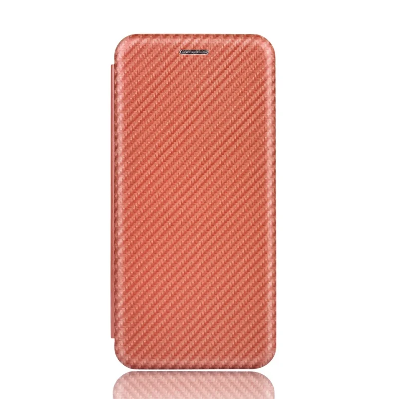 Auto-absorbed Carbon Fiber Texture Leather Case with Stand for Xiaomi Redmi 9C/Redmi 9C NFC - Brown