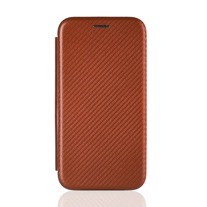 Auto-absorbed Carbon Fiber Texture Leather Case with Stand for Xiaomi Redmi 9C/Redmi 9C NFC - Brown