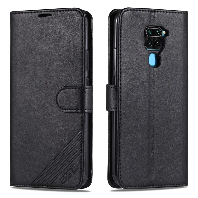 AZNS Leather Wallet Case for Xiaomi Redmi 10X 4G / Redmi Note 9 - Black