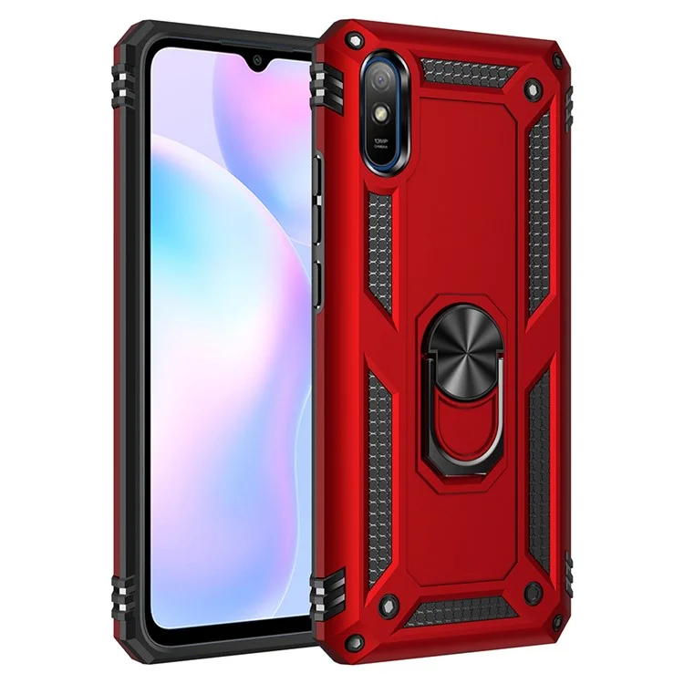 360° drehbarer Ringhalterung Armor PC+TPU Hybrid Case für Xiaomi Redmi 9A - Rot