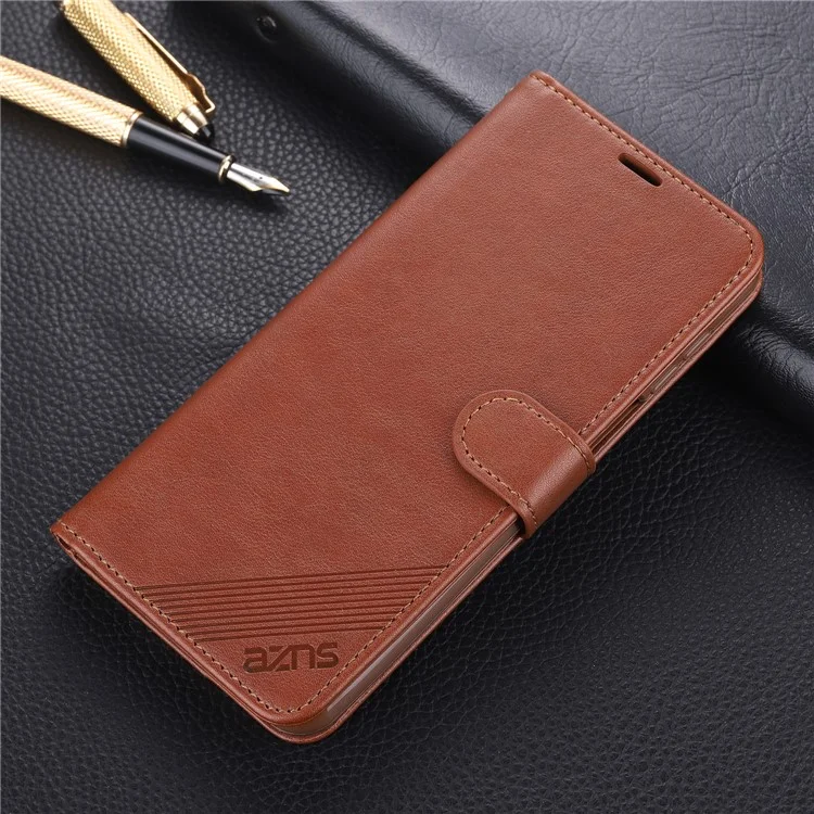 AZNS PU Leather Wallet Case for Xiaomi Redmi Note 9S/Redmi Note 9 Pro - Coffee