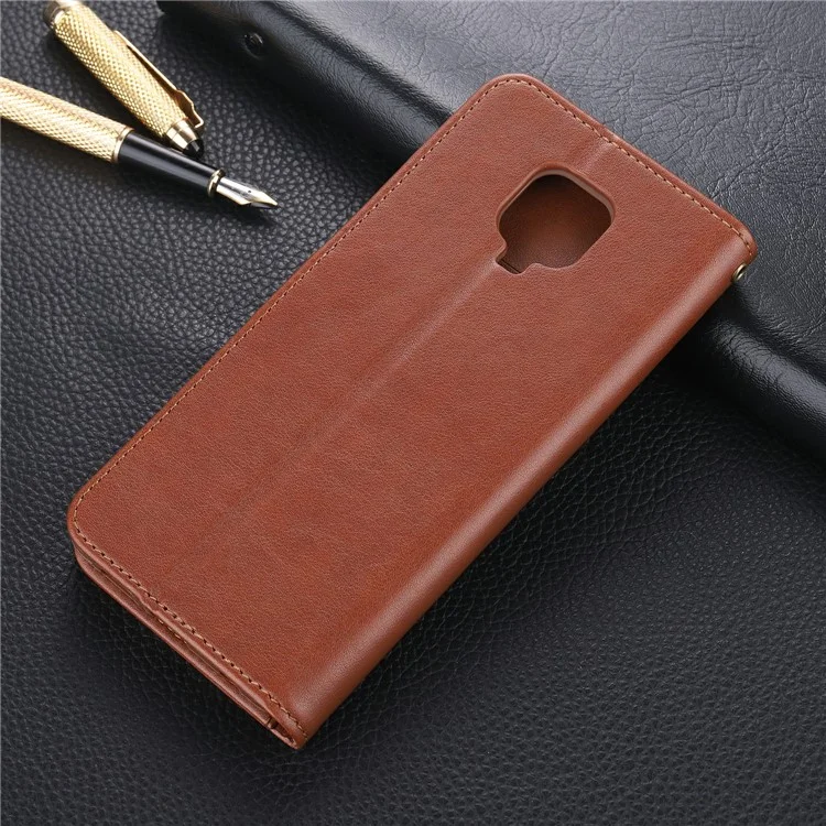 AZNS PU Leather Wallet Case for Xiaomi Redmi Note 9S/Redmi Note 9 Pro - Coffee