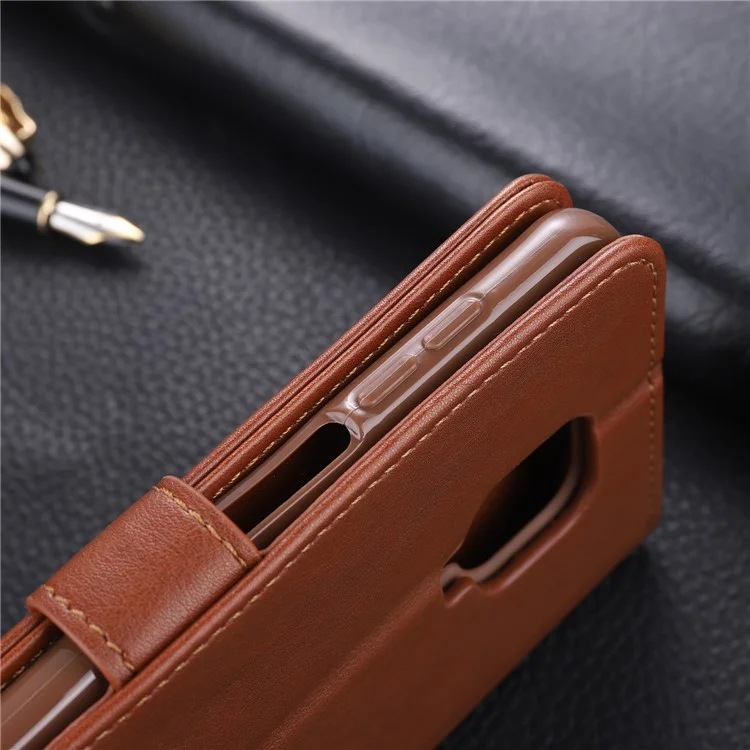 AZNS PU Leather Wallet Case for Xiaomi Redmi Note 9S/Redmi Note 9 Pro - Coffee