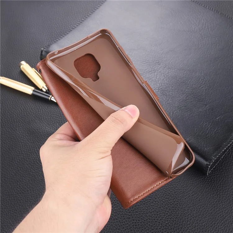 AZNS PU Leather Wallet Case for Xiaomi Redmi Note 9S/Redmi Note 9 Pro - Coffee