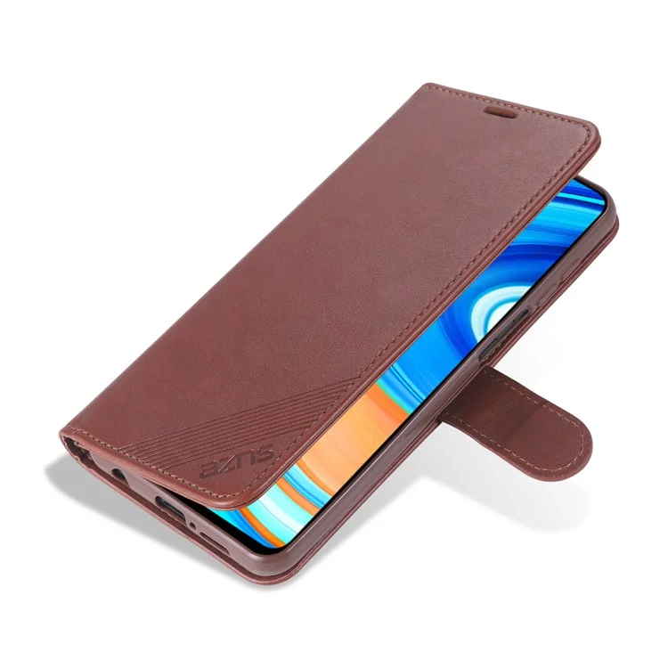 AZNS PU Leather Wallet Case for Xiaomi Redmi Note 9S/Redmi Note 9 Pro - Coffee