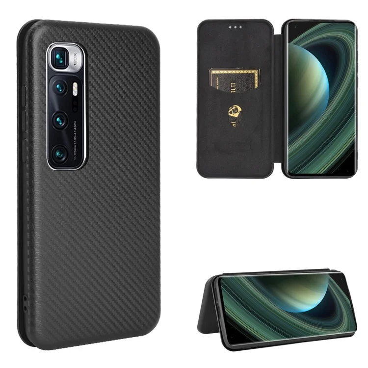 Coque en Cuir en Cuir en Cuir en Fibre de Carbone Pour Xiaomi Mi 10 Ultra - le Noir